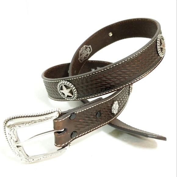 New Cavenders full grain leather star concho western belt 36 main image 7